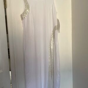 Elegant White Maxi Dress with Silver Accents